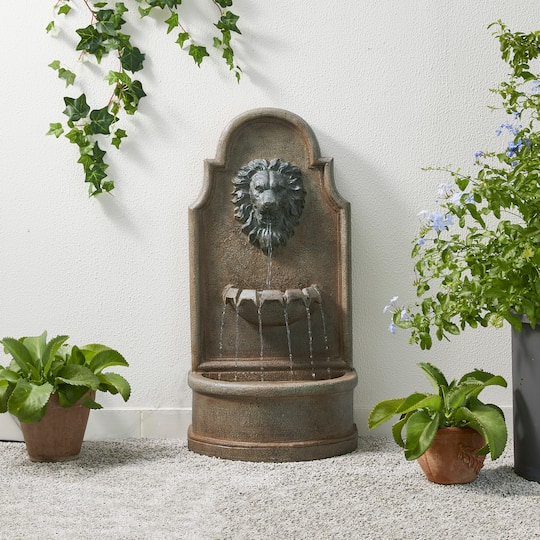 Glitzhome® 31" 3-Tier LED Faux Granite Lion Head Fountain